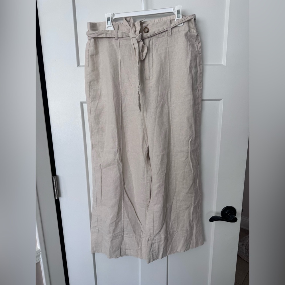 Joie Beige Linen Drawstring Wide-Leg Pants